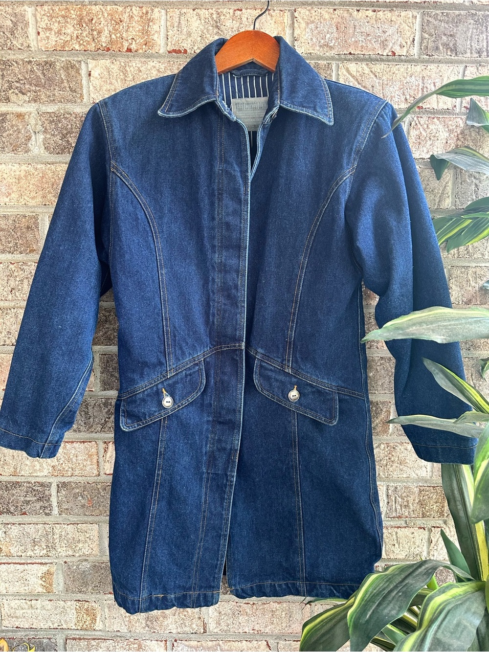 Vintage Whipp Country Denim Long Denim Trench Coat Jacket Dark Blue